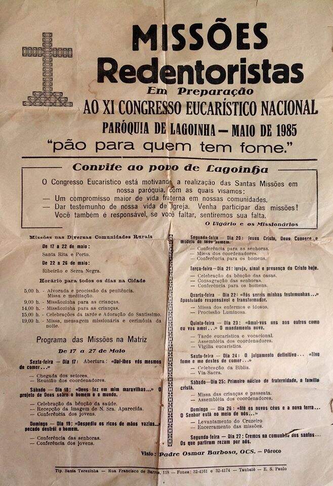 Cartaz das Santas Missões de 1985 em Lagoinha-SP
