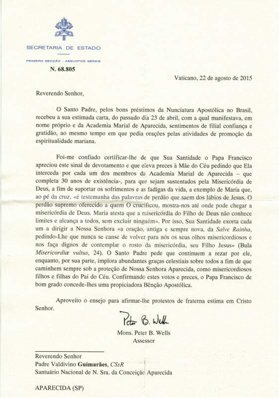 Carta Papa Francisco - Academia Marial