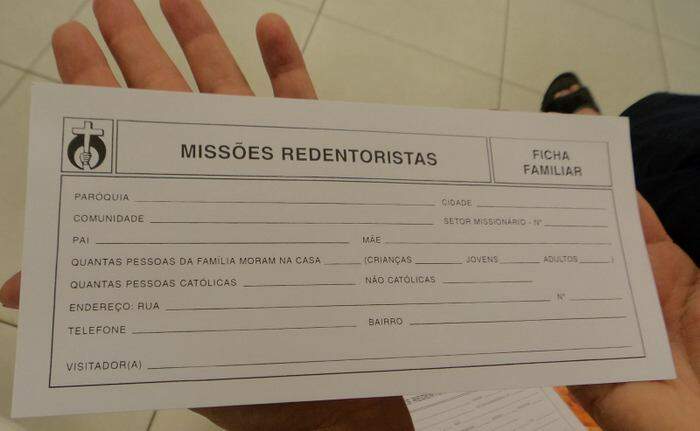 Ficha para visitação das famílias nas missões